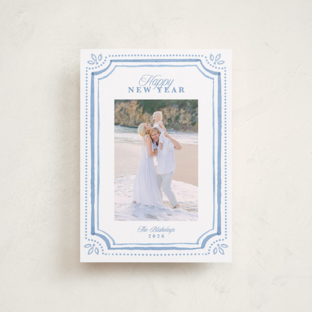 "Fine Frame" - Holiday Cards in Blue Jay by Melanie Kosuge - Front