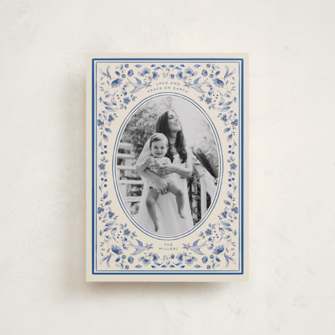 "Peaceful Blooms in Blue" - Holiday Cards in Porcelain by Sabrin Deirani - Front