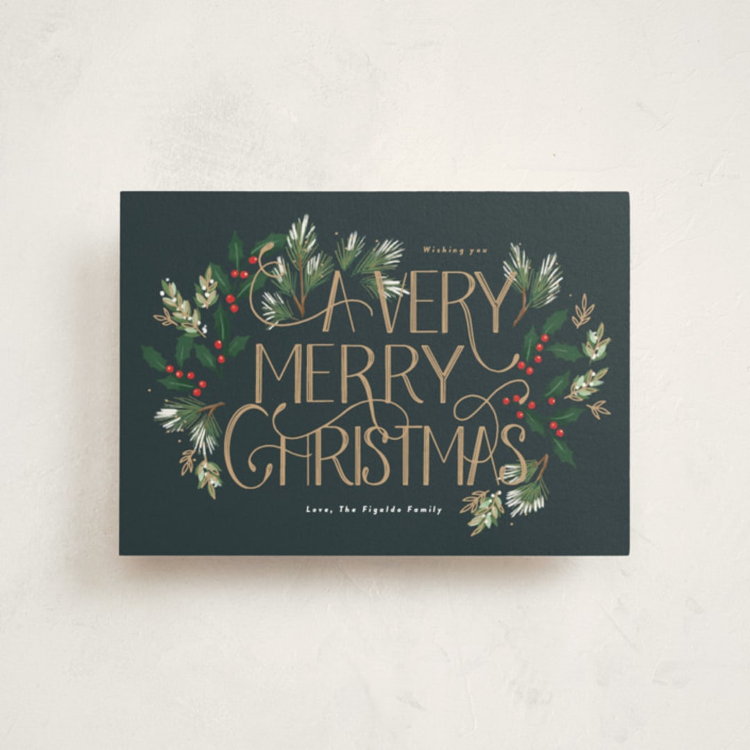 "A Very Merry Christmas Botanicals" - Holiday Cards in Wreath by Rebecca Durflinger - Front