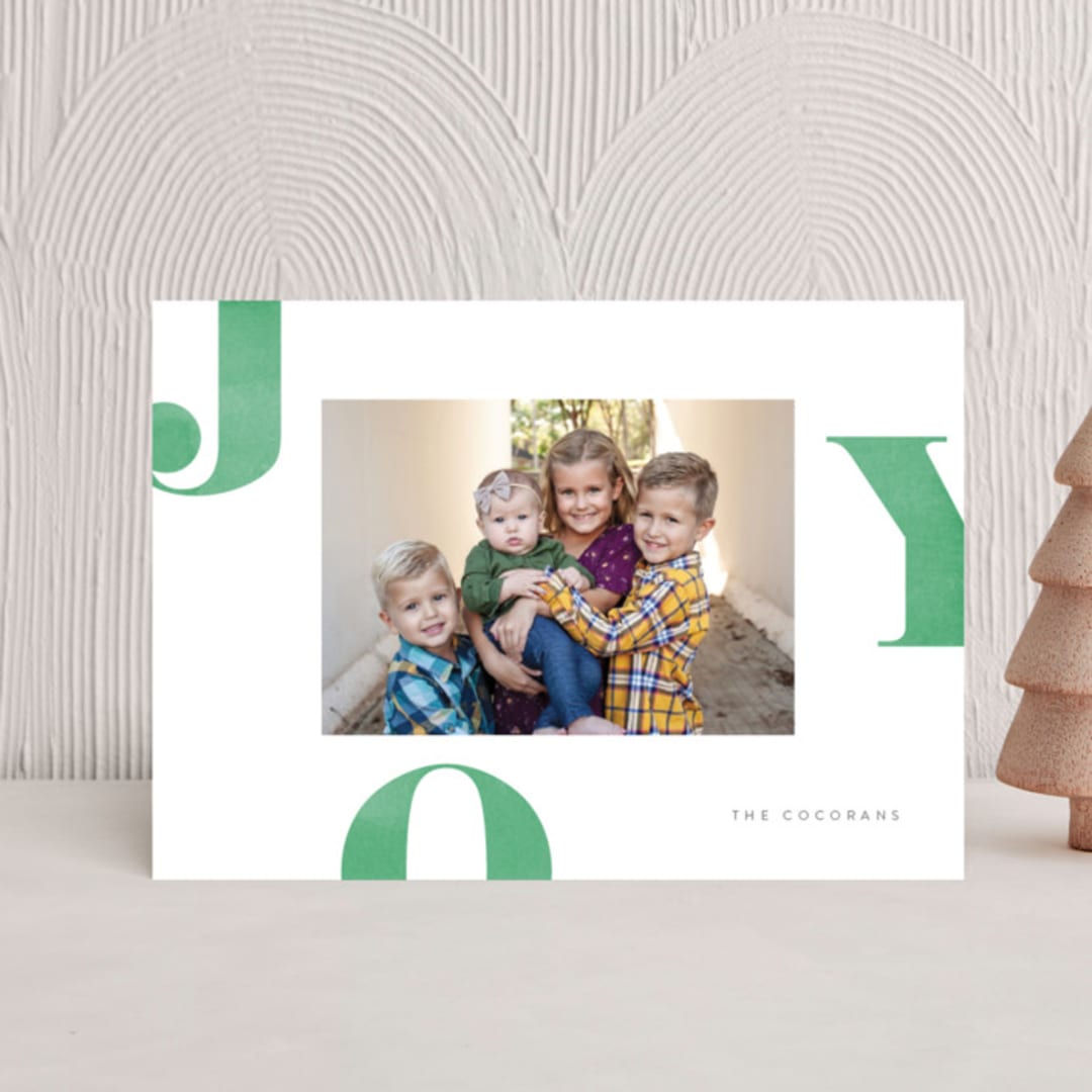 "Letters of Joy" - Holiday Cards in Spruce by Jessica Maslyn - Front