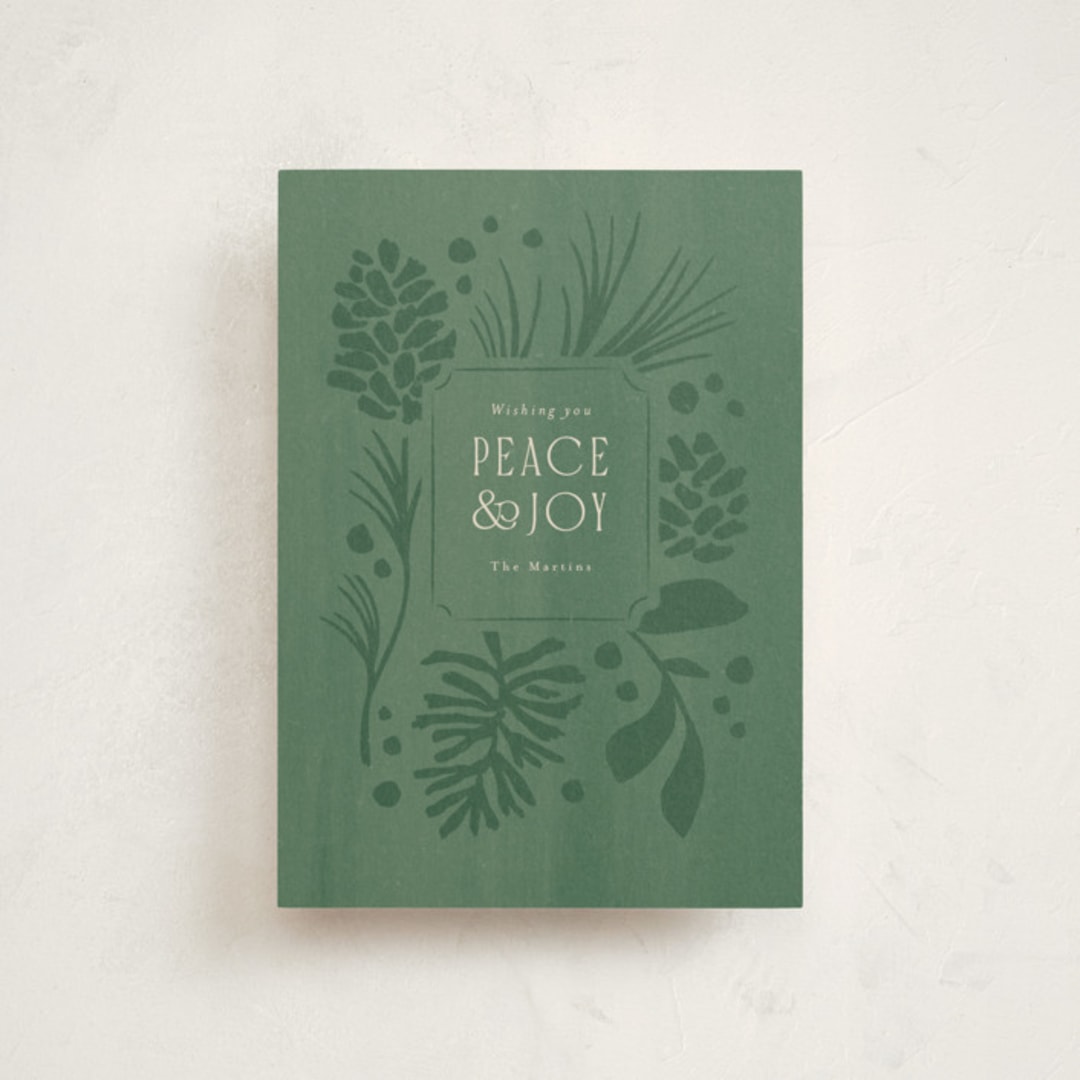"Pines and pinecones" - Holiday Cards in Wintergreen by Jennifer Wick - Front