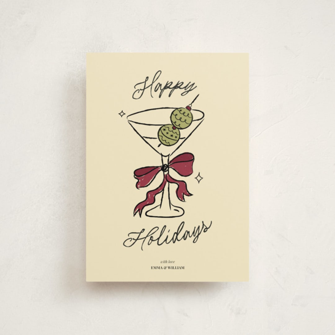 "Cin Cin!" - Holiday Cards in Holly Berry by Helena Vitto - Front