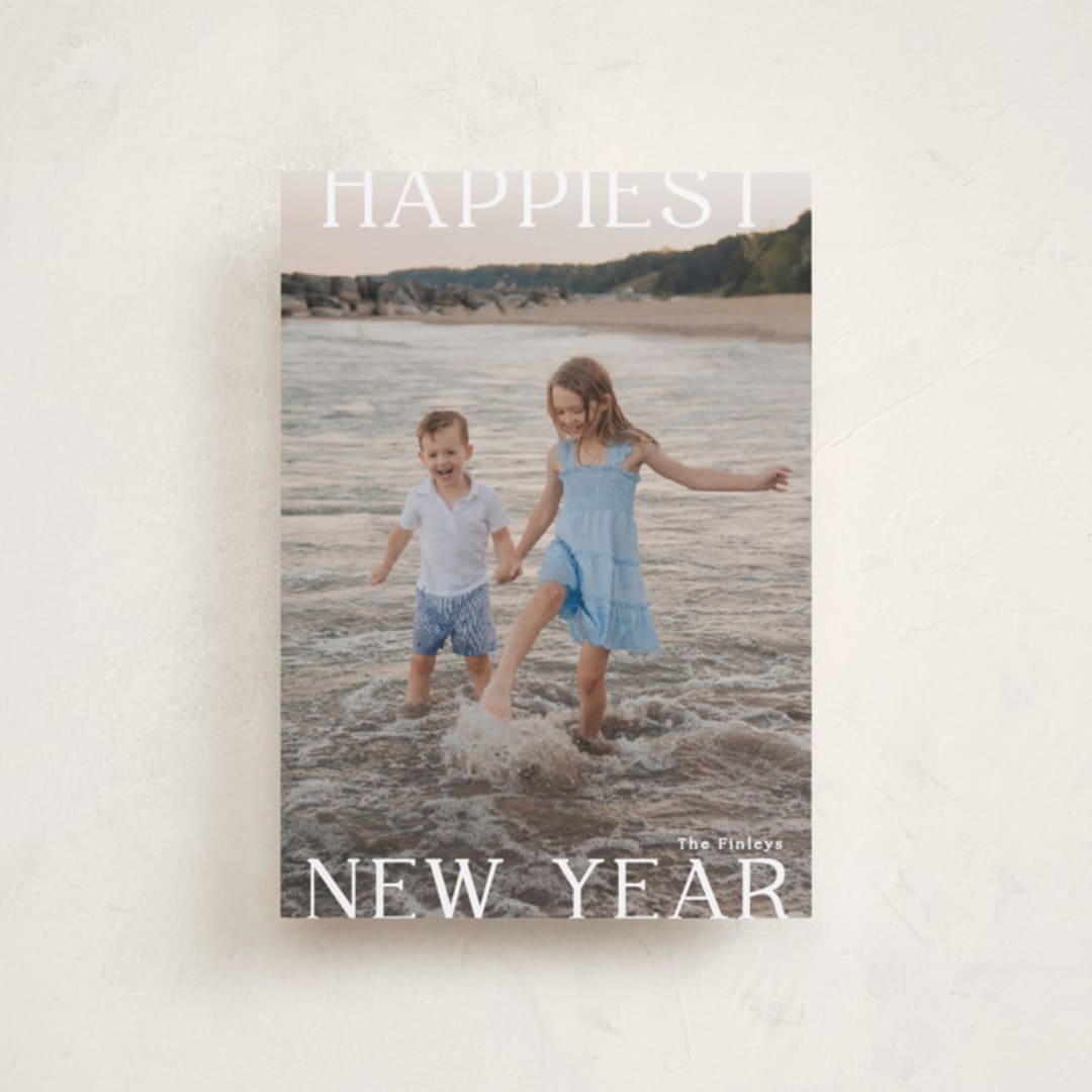 "New Year Happiness" - Holiday Cards in Cotton by Angela Thompson - Front