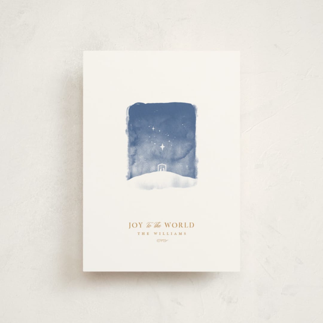 "Tiny Nativity" - Holiday Cards in Linen by Robert and Stella - Front