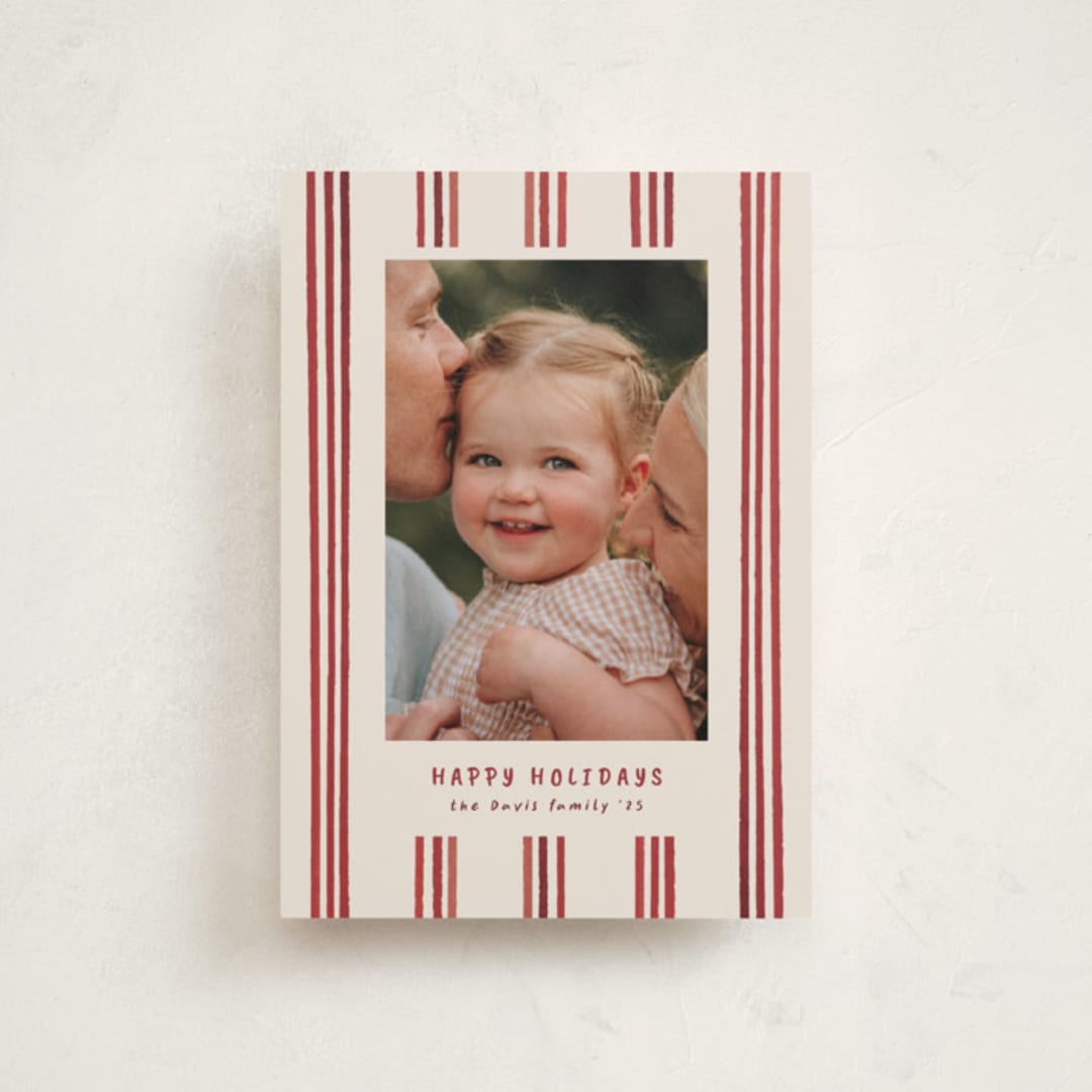 "Painted Lines" - Holiday Cards in Berry by Christy Hy Lee - Front