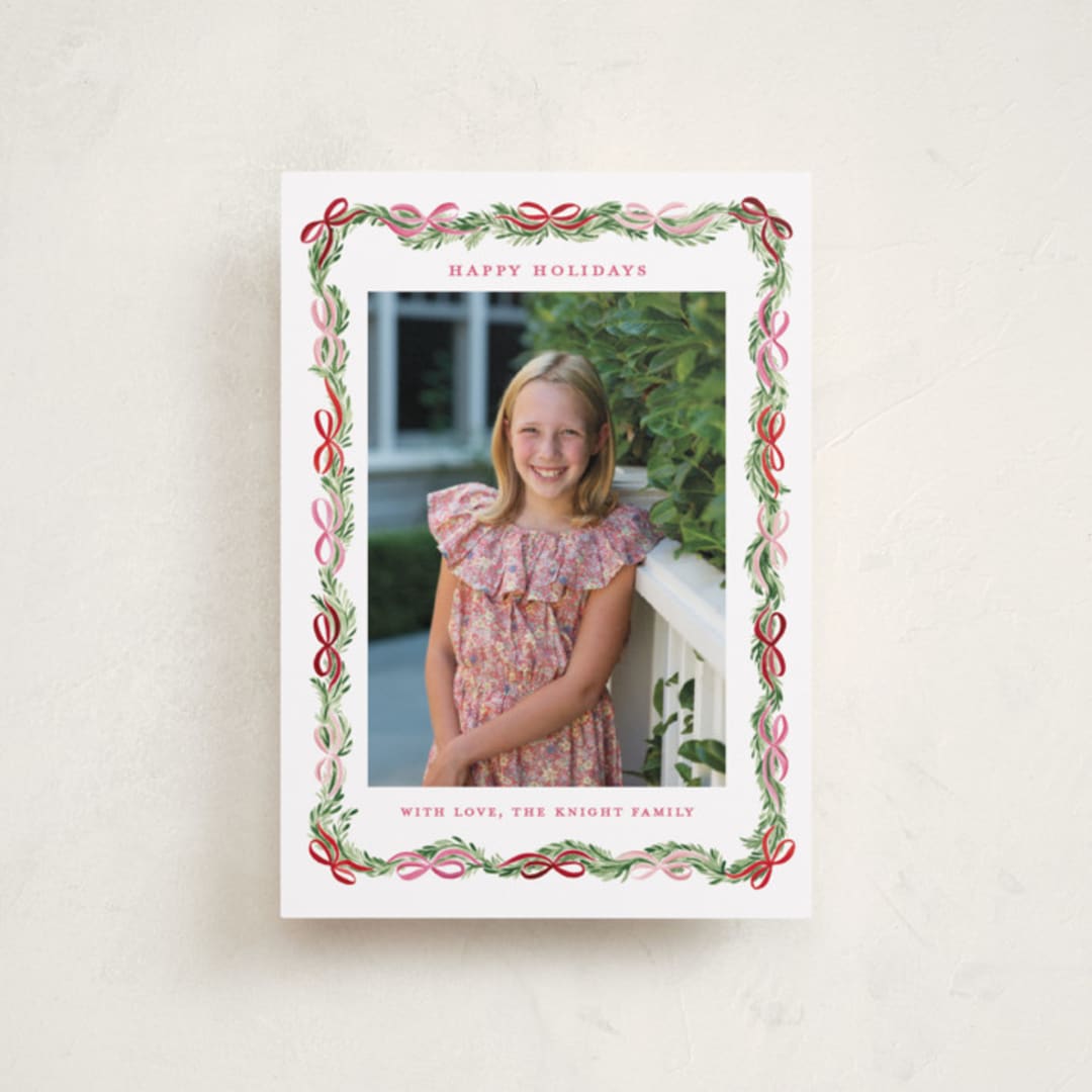 "Boughs of Bows" - Holiday Cards in Candy Cane by Sarah Knight - Front