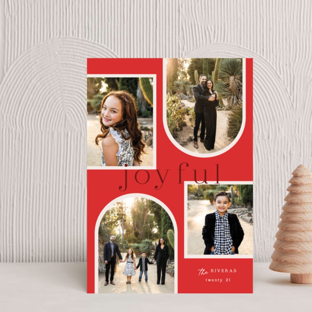 "Joy Collage" - Holiday Cards in Cherry by Elly - Front