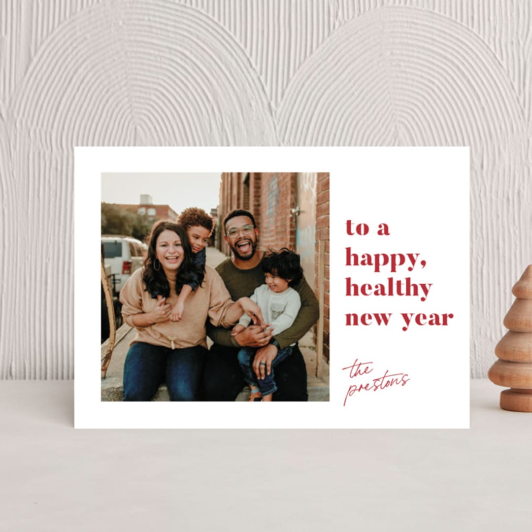 "Happy Healthy" - Holiday Cards in Wine by Genna Blackburn - Front