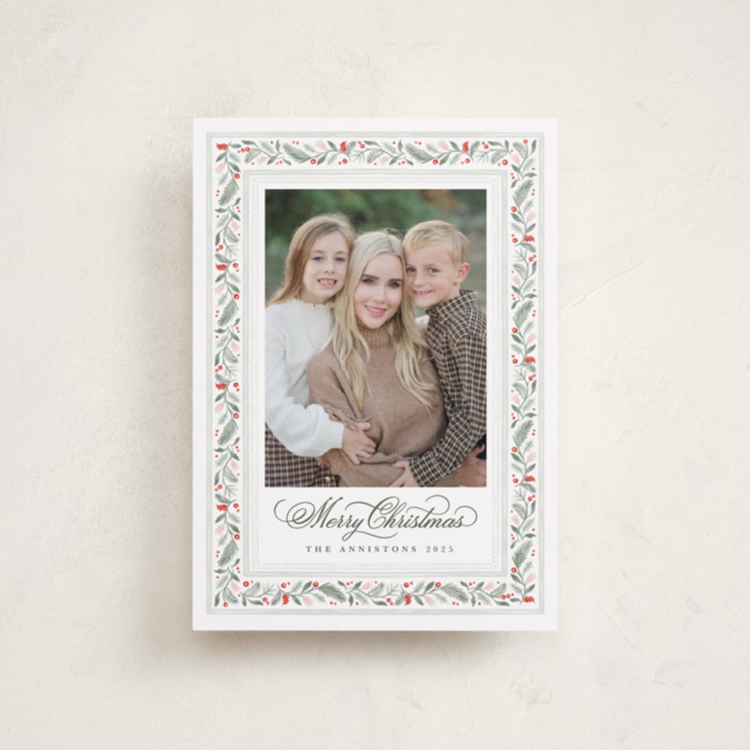 "Painted Garland" - Holiday Cards in Berry by Kristen Smith - Front