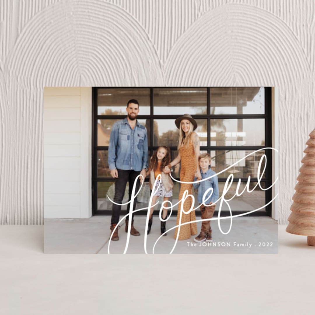 "Hopeful Hand-Lettering" - Holiday Cards in Snow by Becky Nimoy - Front