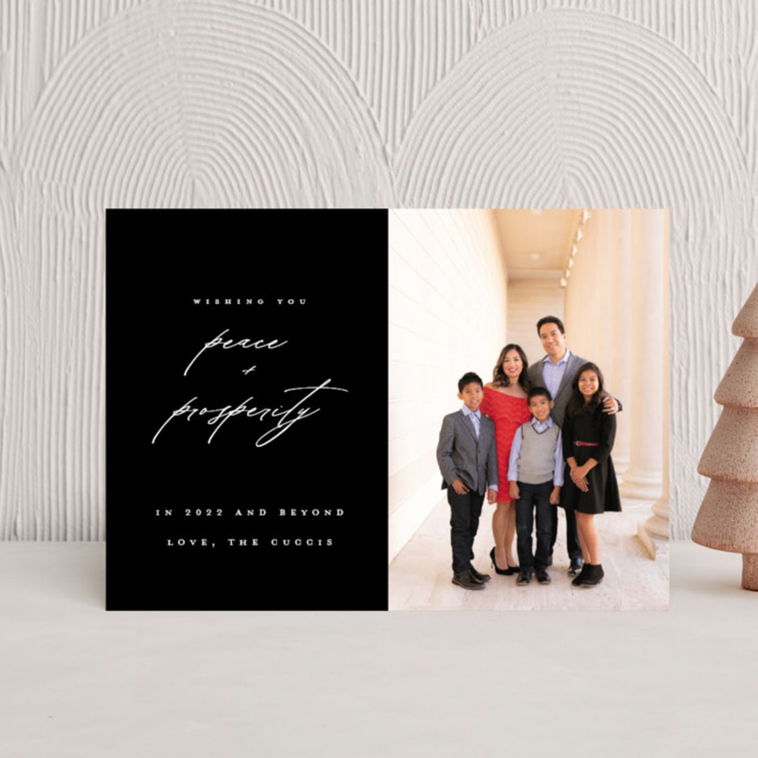 "Peace And Prosperity" - Holiday Cards in Onyx by Up Up Creative - Front