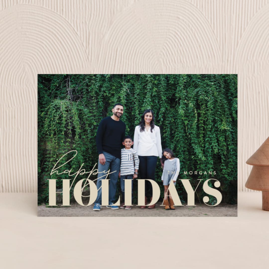 "Holiday Happiness" - Holiday Cards in Champagne by Angela Thompson - Front