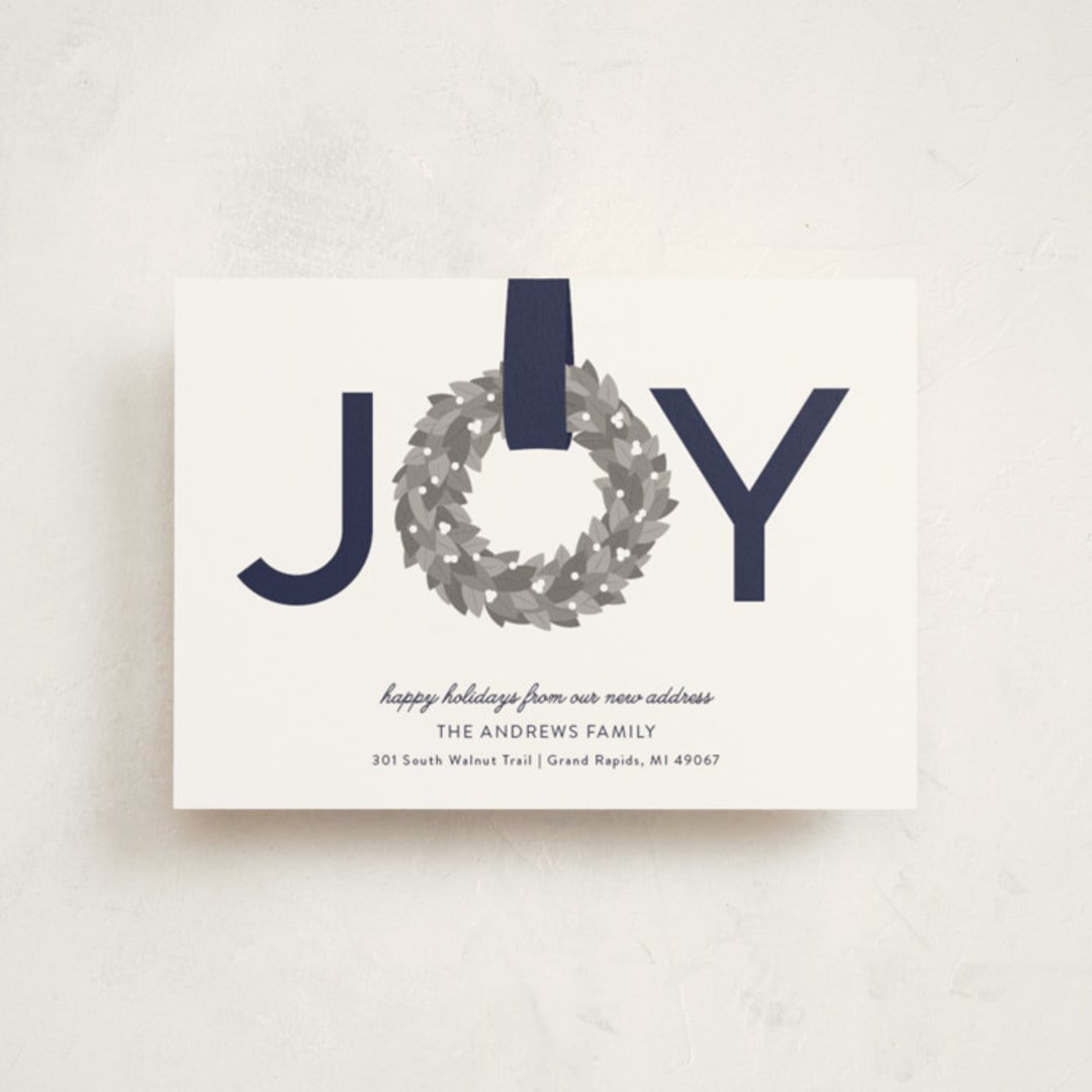 "Joy Wreath" - Holiday Cards in Blueberry by Sarah Brown - Front