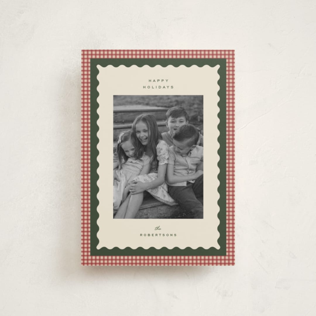 "gingham layers" - Holiday Cards in Cranberry by Ellen Schlegelmilch - Front