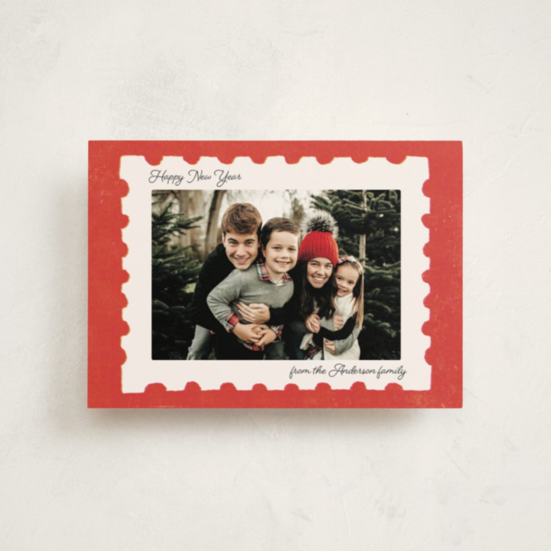 "Risograph Stamp" - Holiday Cards in Cherry by Sabrina Excene - Front