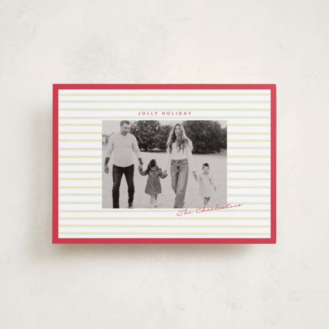 "Framed in Stripes" - Holiday Cards in Holly by Poised Avenue - Front