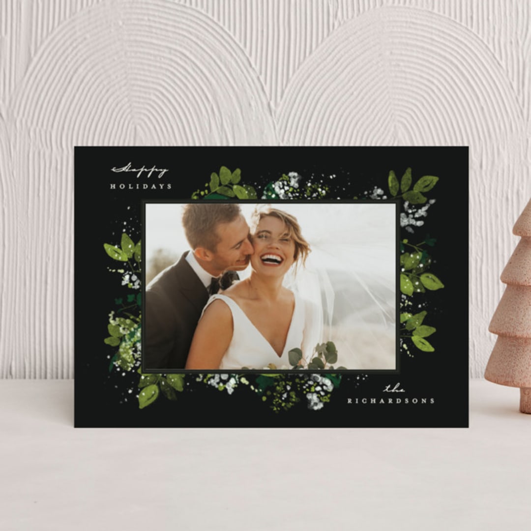 "Winter Leaves and Snow" - Holiday Cards in Midnight by Poppy Wink Design Studio - Front