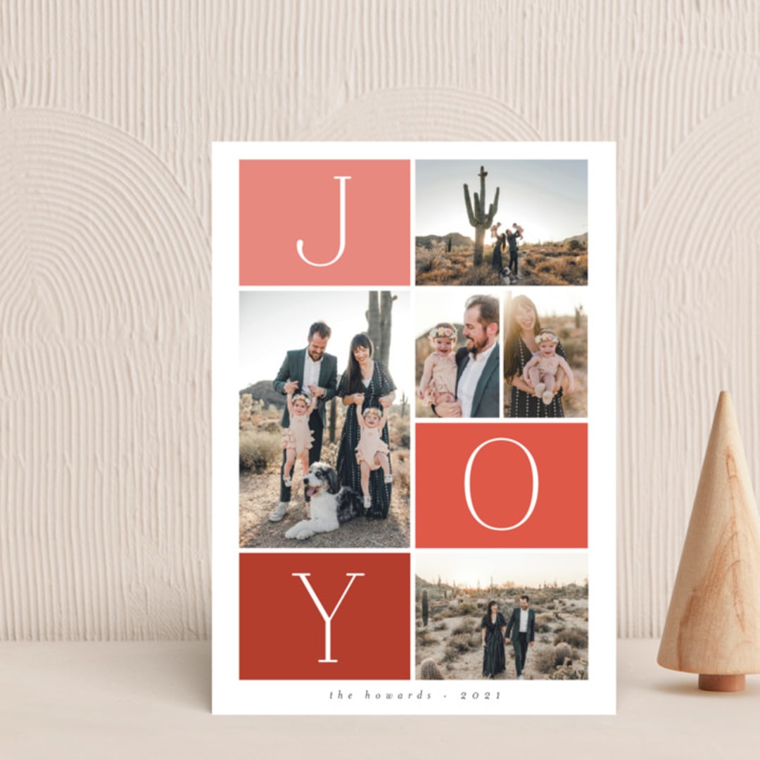 "Blocks" - Holiday Cards in Holly Berry by Morgan Kendall - Front
