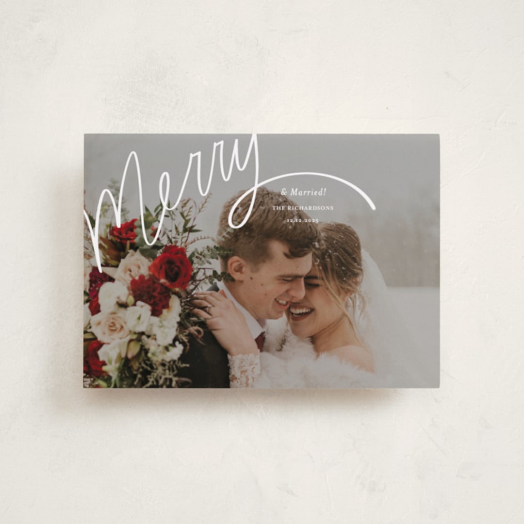 "Merry Hand Lettered Script" - Holiday Cards in Wedding Cake by Becky Nimoy - Front