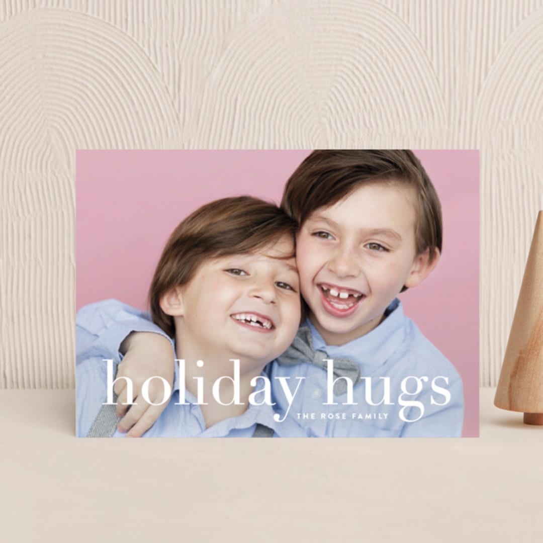 "Sending Hugs" - Holiday Cards in Snow by Up Up Creative - Front
