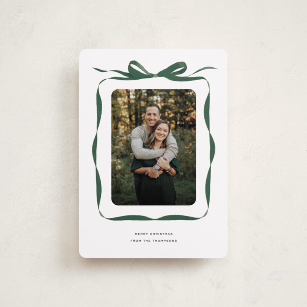 "Bow" - Holiday Cards in Evergreen by Olivia Kanaley Inman - Front
