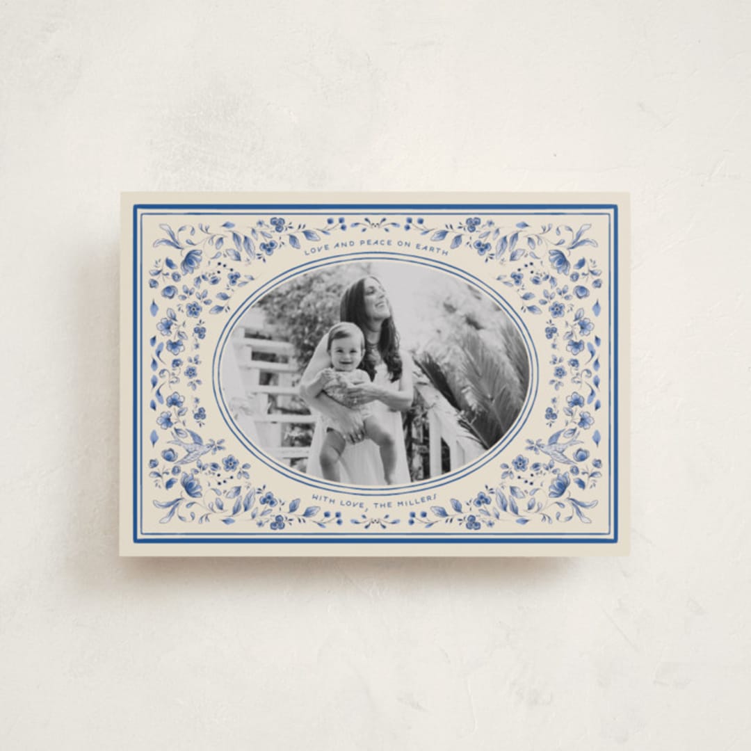 "Peaceful Blooms in Blue" - Holiday Cards in Porcelain by Sabrin Deirani - Front
