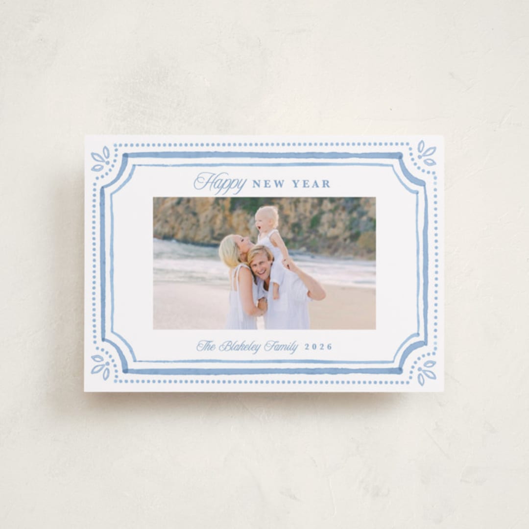 "Fine Frame" - Holiday Cards in Blue Jay by Melanie Kosuge - Front
