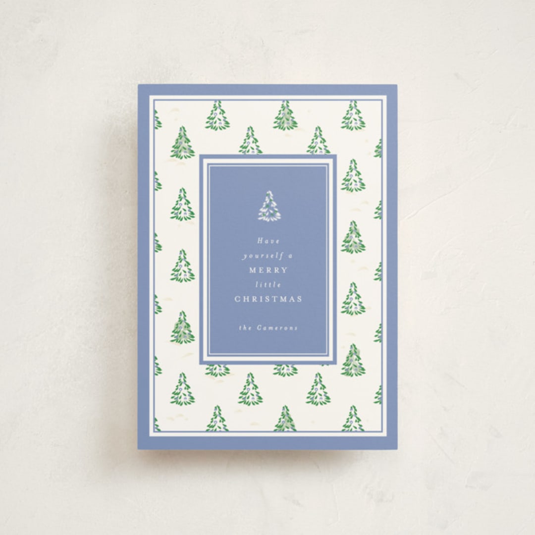 "Little Trees" - Holiday Cards in Provincial Blue by Corinne Malesic - Front
