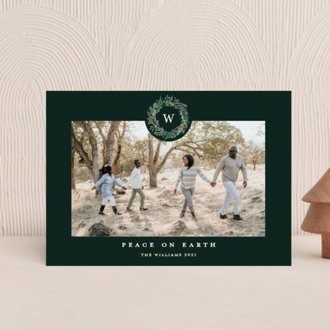 "Peace On Earth" - Holiday Cards in Spruce by Susan Moyal - Front