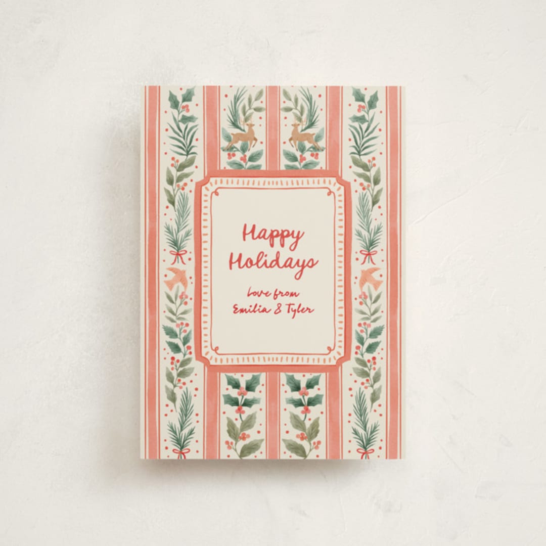 "Festive Stripes" - Holiday Cards in Cherry by Elly - Front