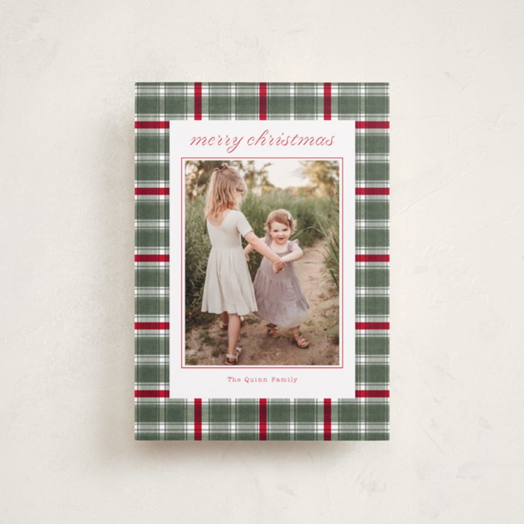 "Traditional Plaid" - Holiday Cards in Wreath by Baumbirdy - Front