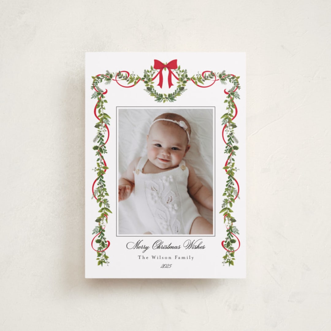 "Bows & Ribbon" - Holiday Cards in Candy Cane by Susan Moyal - Front