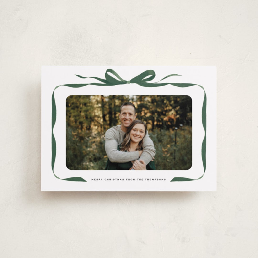 "Bow" - Holiday Cards in Evergreen by Olivia Kanaley Inman - Front