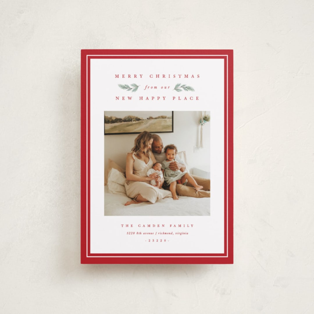 "New Happy Place" - Holiday Cards in Poinsettia by Amy Kross - Front