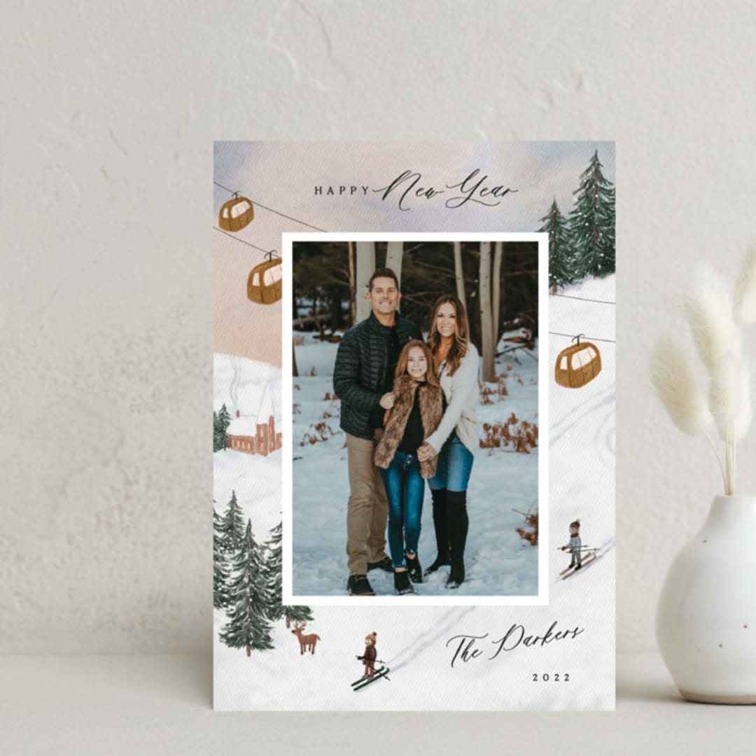 "Ski" - Holiday Cards in Wood by Elly - Front