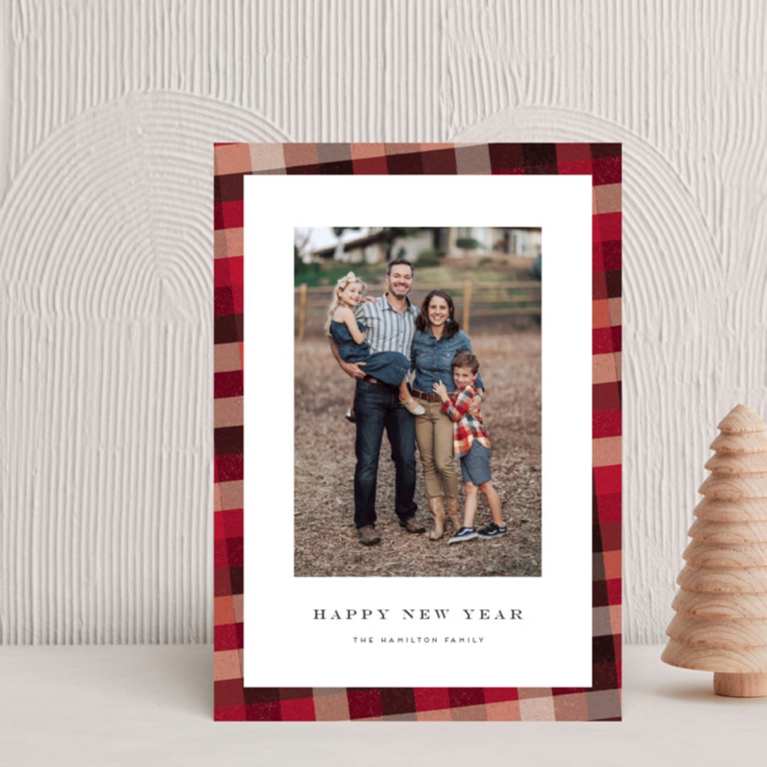 "Flannel" - Holiday Cards in Cranberry by Amy Payne - Front