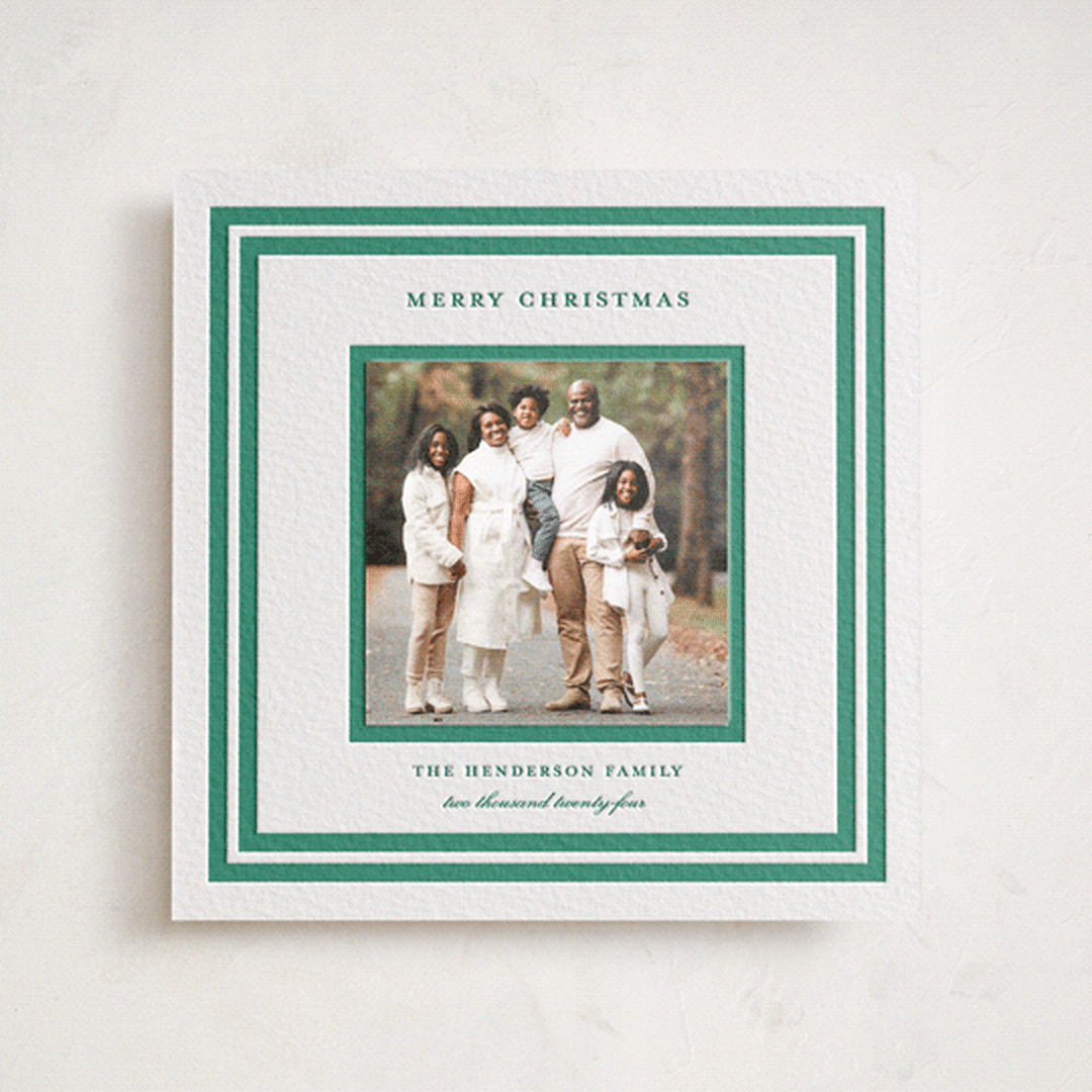 "Roma" - Letterpress Holiday Photo Mount Cards in Cucumber by Megan Davis - Front