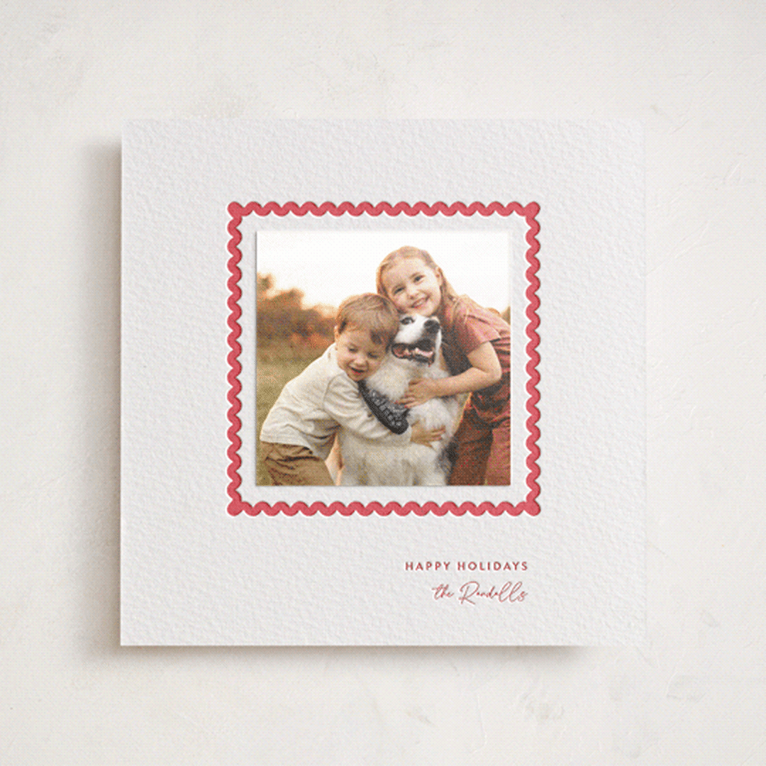 "Rick Rack Frame" - Letterpress Holiday Photo Mount Cards in Scarlet by mo kelley - Front