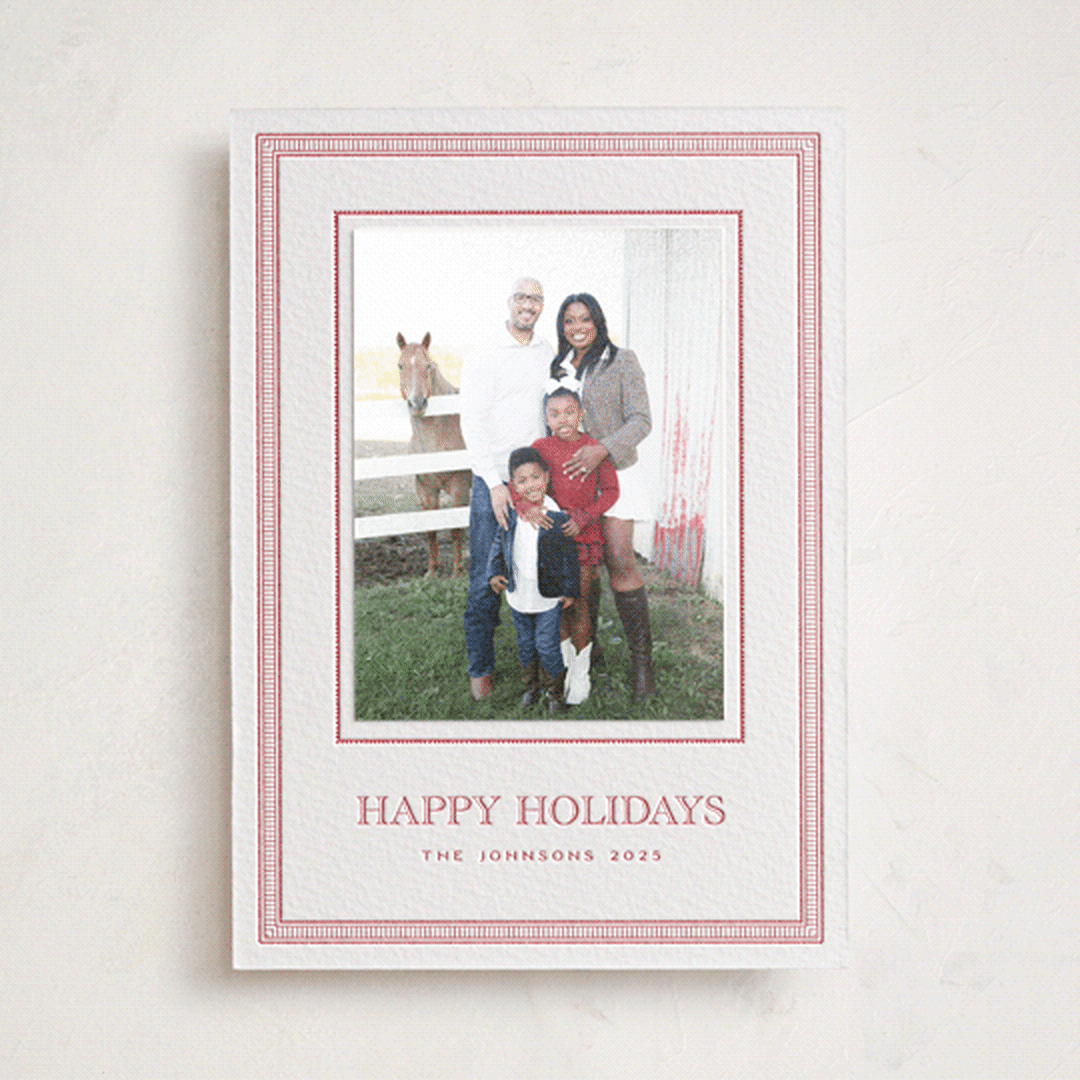 "Grosgrain" - Letterpress Holiday Photo Mount Cards in Scarlet by Jenna Holcomb - Front