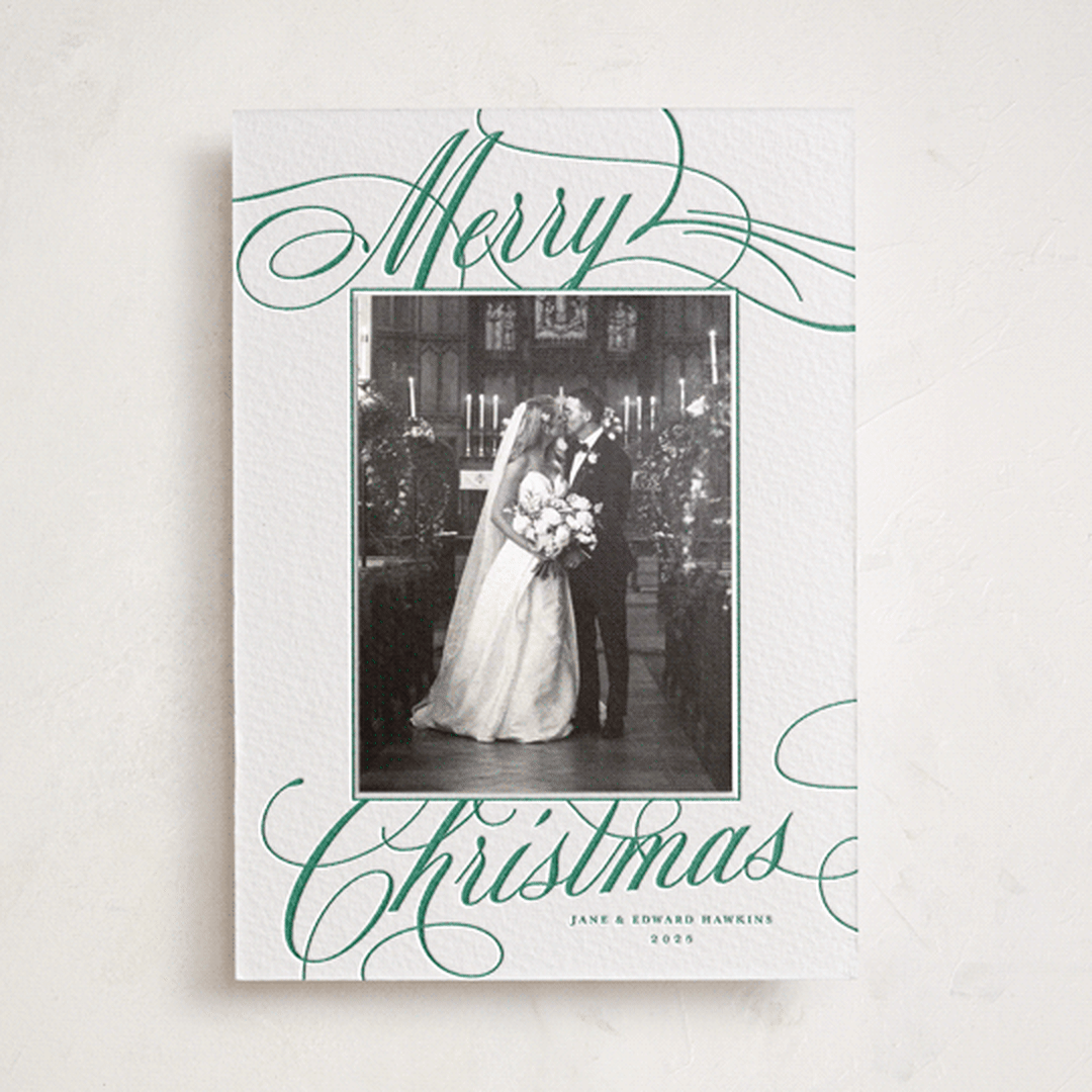 "Classic Merry" - Letterpress Holiday Photo Mount Cards in Cucumber by Alston Foster - Front