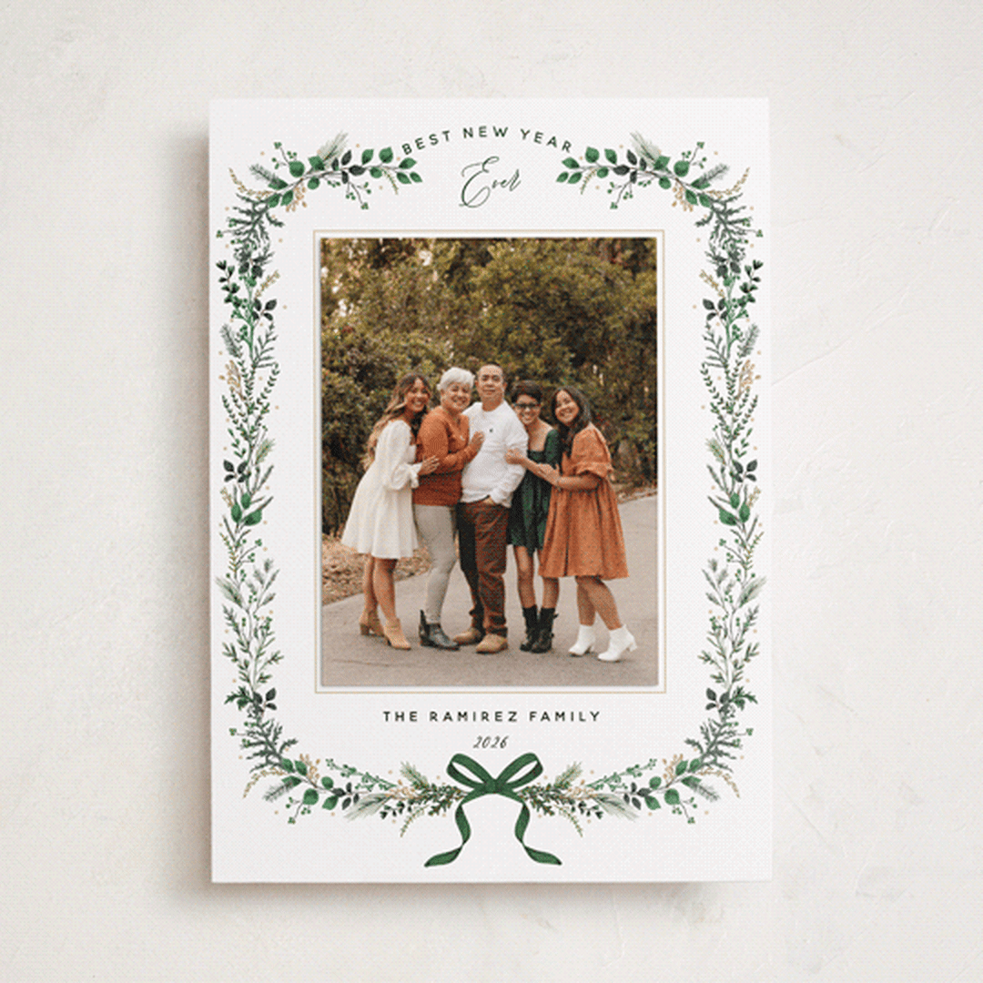 "Festive Vine" - Holiday Photo Mount Cards in Evergreen by Susan Moyal - Front