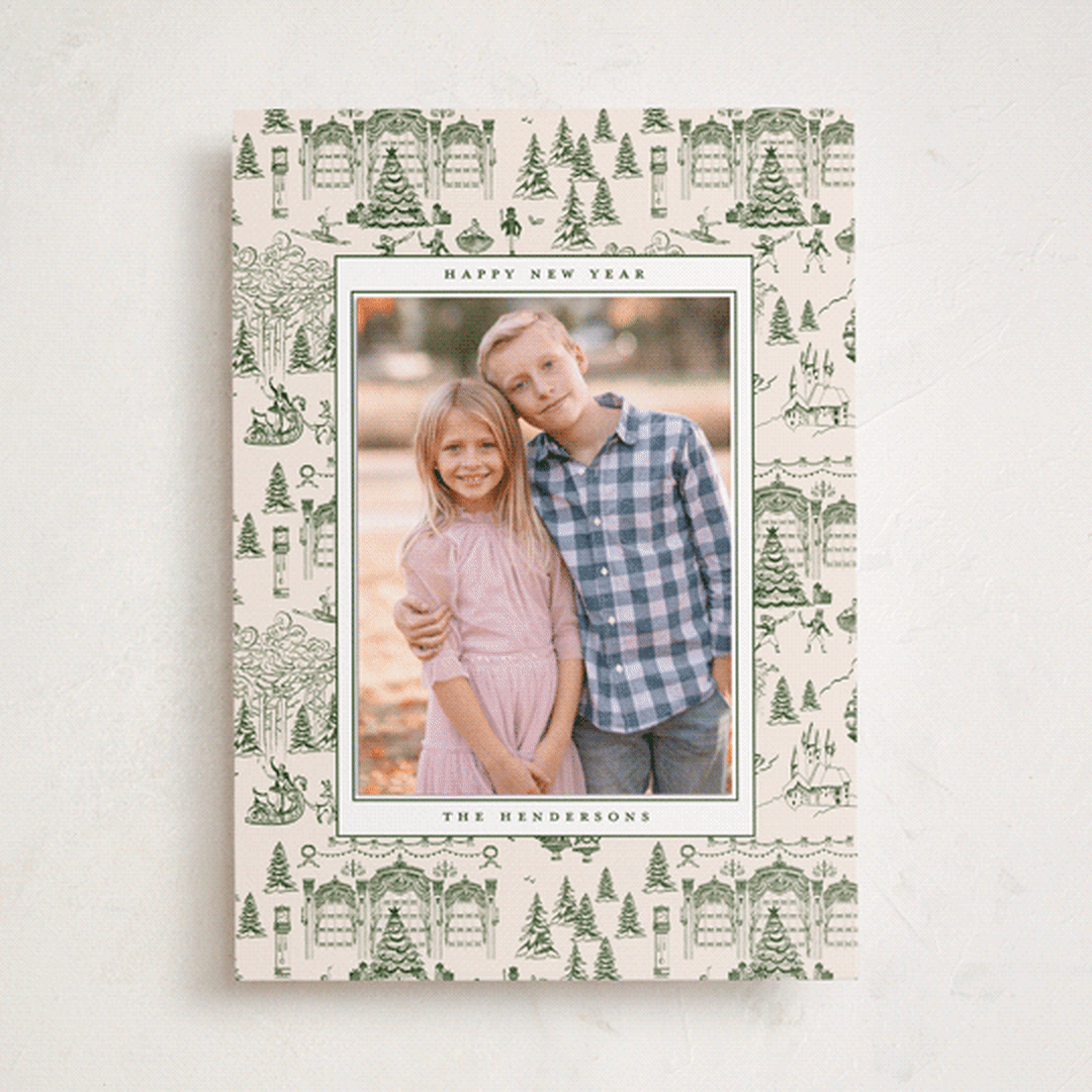 "Nutcracker Toile" - Holiday Photo Mount Cards in Fir by Teju Reval - Front