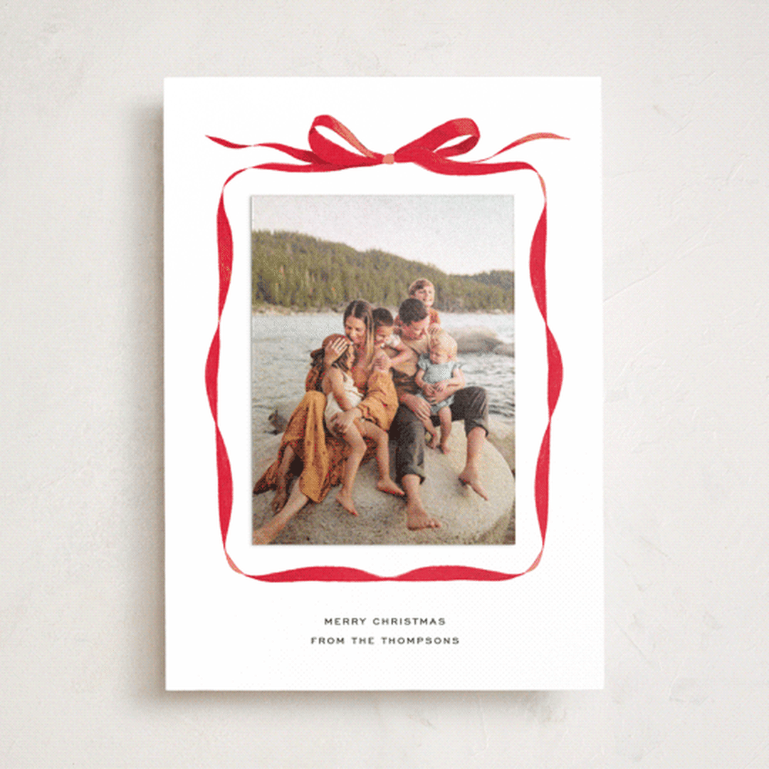 "Bow" - Holiday Photo Mount Cards in Crimson by Olivia Kanaley Inman - Front