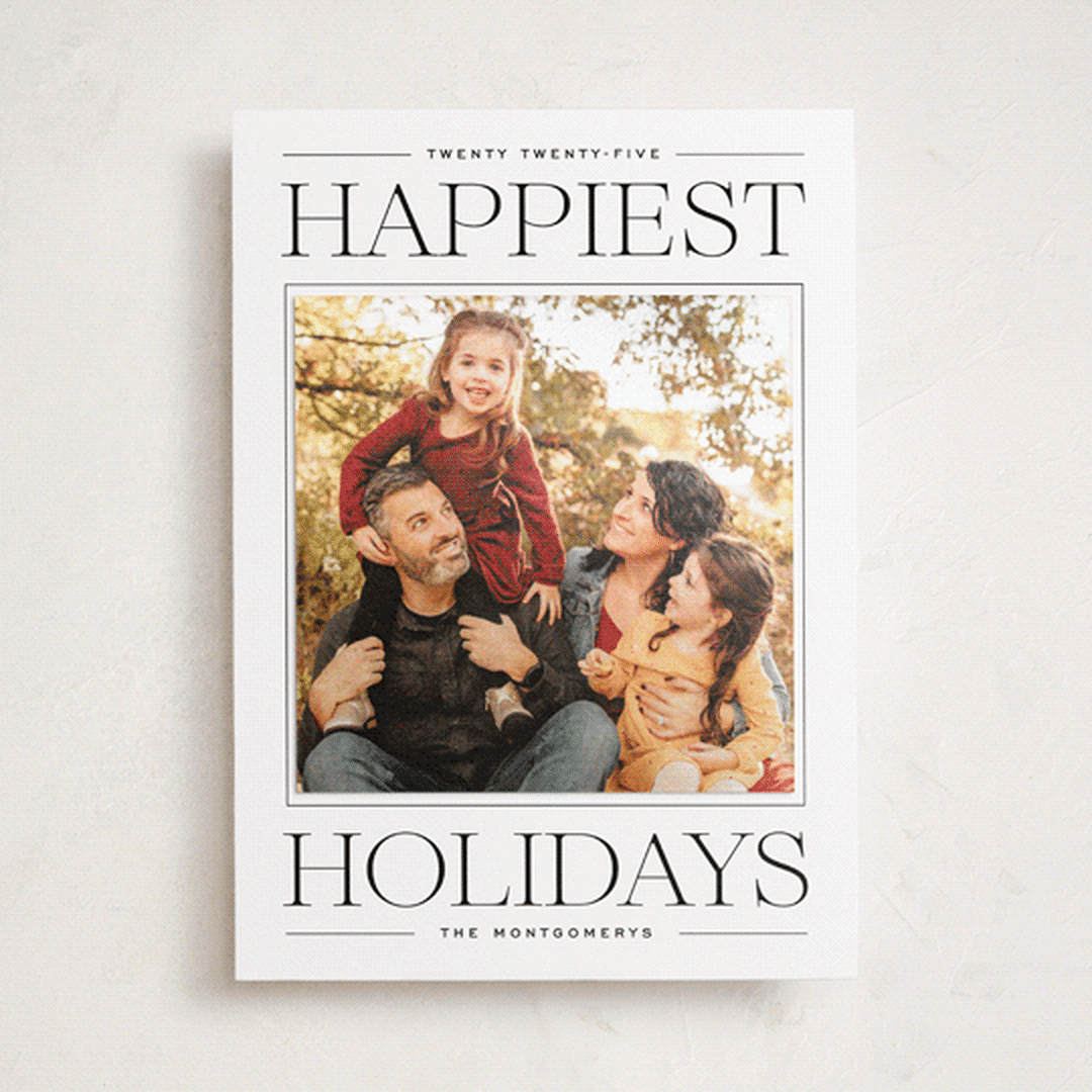 "Modern Editorial" - Holiday Photo Mount Cards in Licorice by Ekko Studio - Front