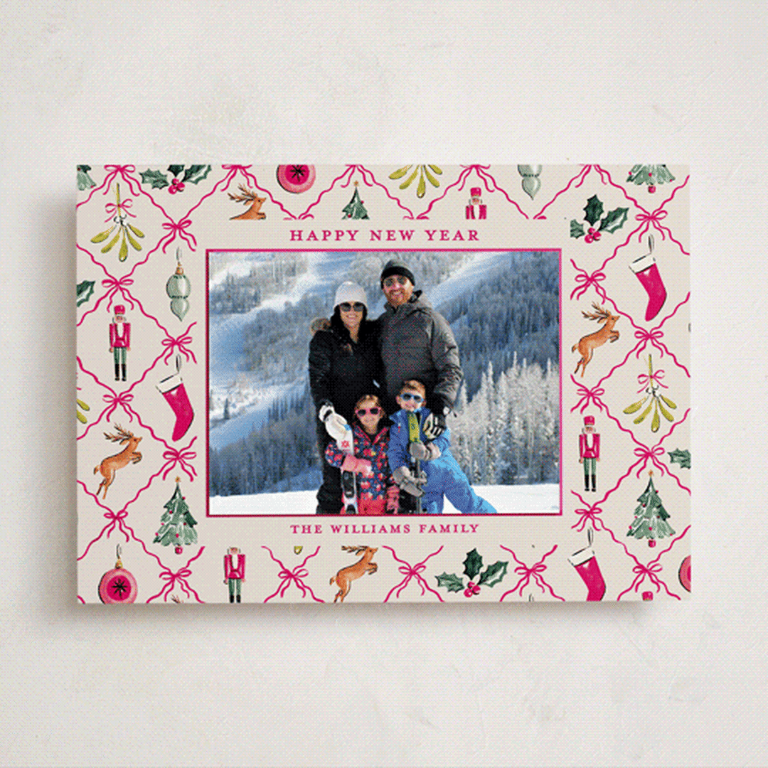 "Festive icons" - Holiday Photo Mount Cards in Berry by Sarah Knight - Front