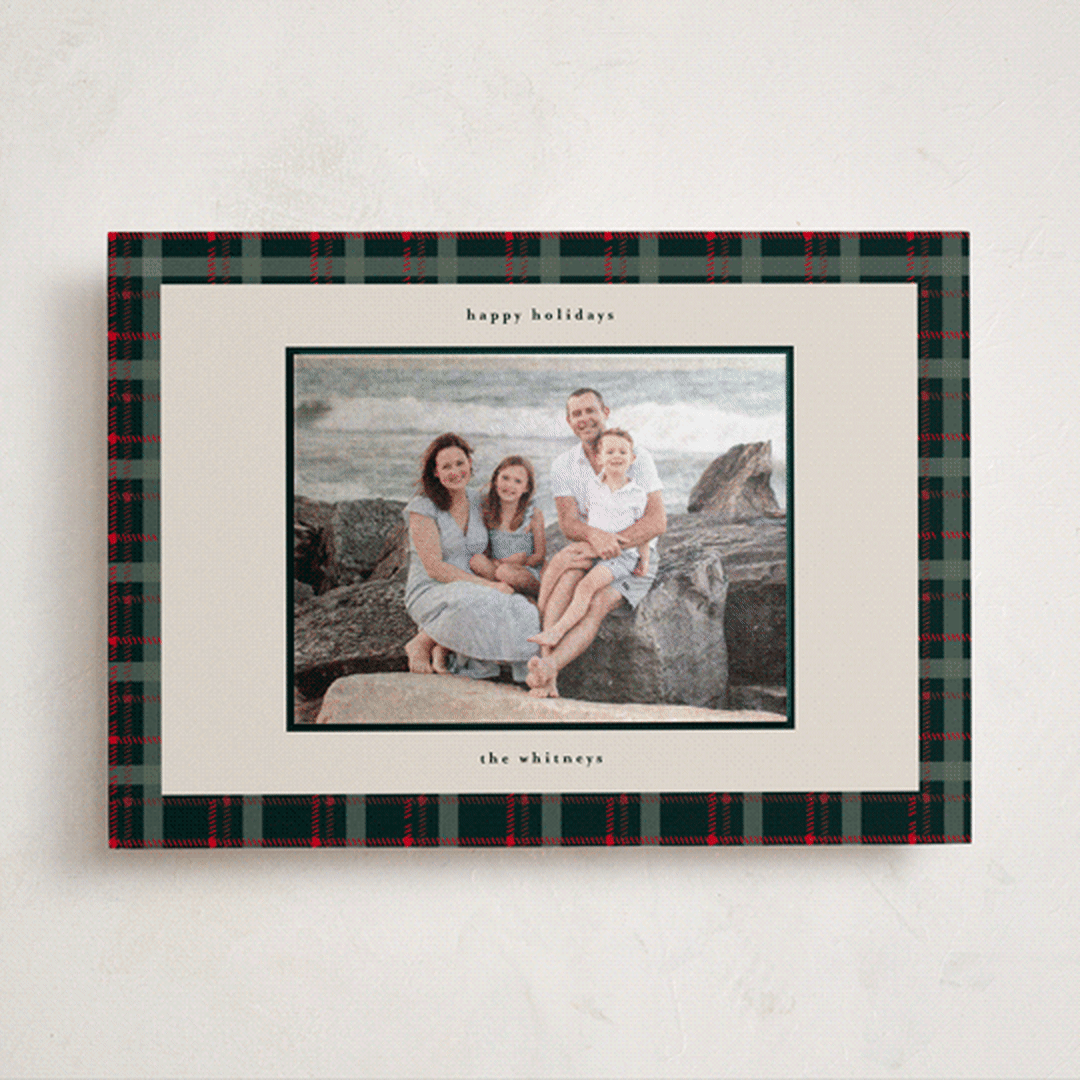 "Plaid Peace" - Holiday Photo Mount Cards in Wreath by Makewells - Front