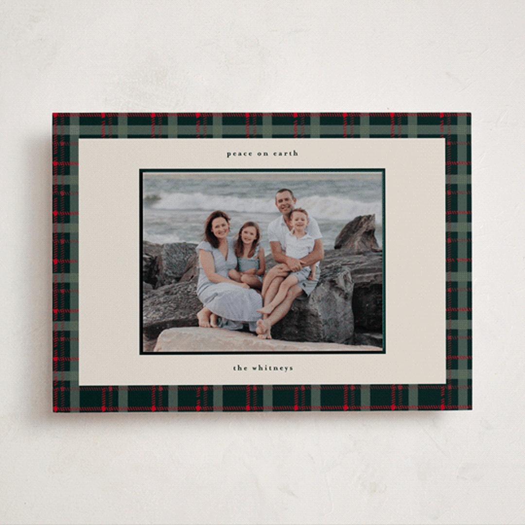 "Plaid Peace" - Holiday Photo Mount Cards in Wreath by Makewells - Front