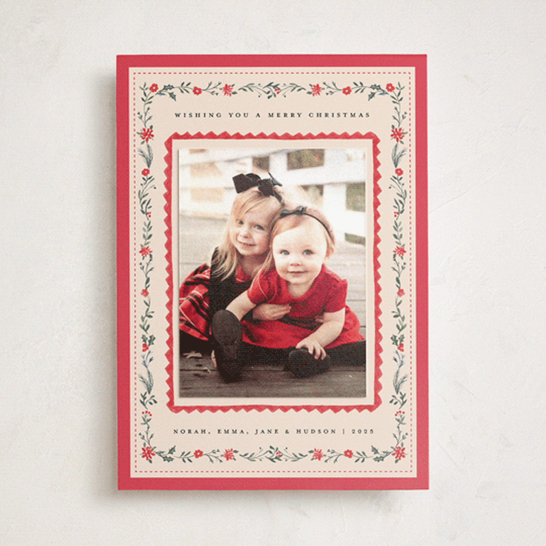 "Festive Embroidery" - Holiday Photo Mount Cards in Peppermint by Teju Reval - Front