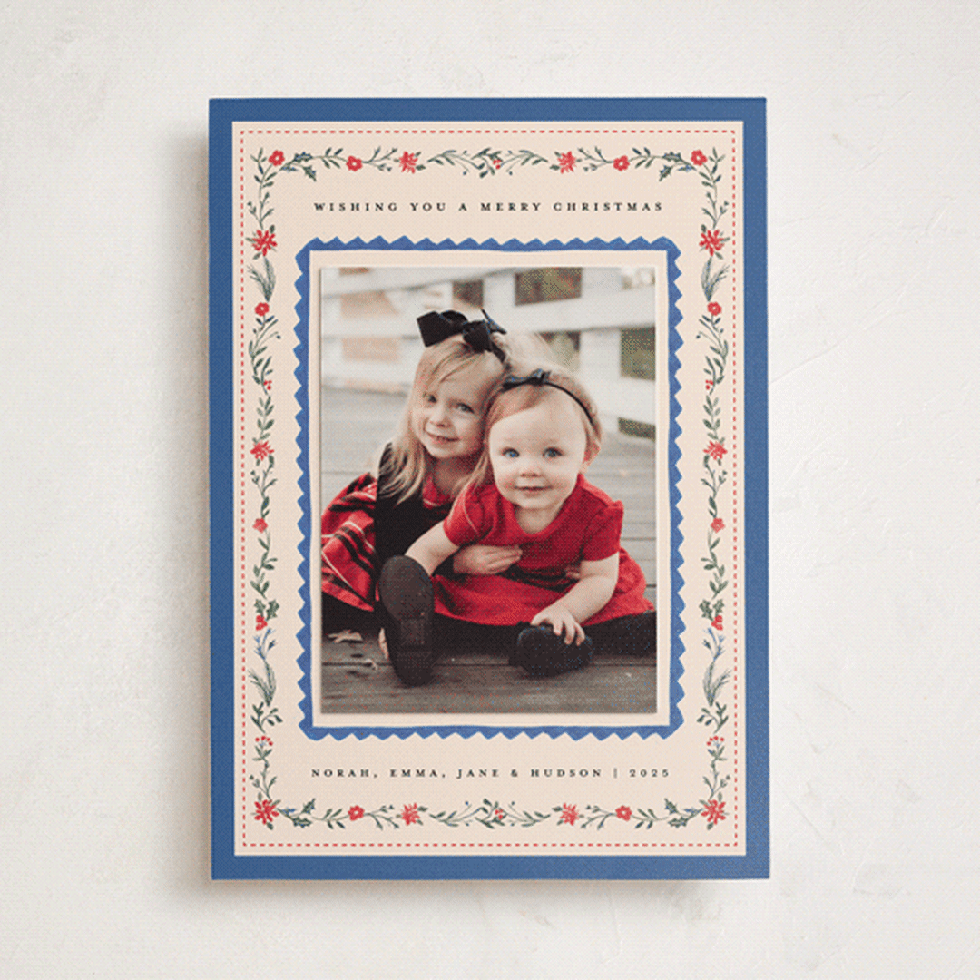 "Festive Embroidery" - Holiday Photo Mount Cards in Wintermint by Teju Reval - Front