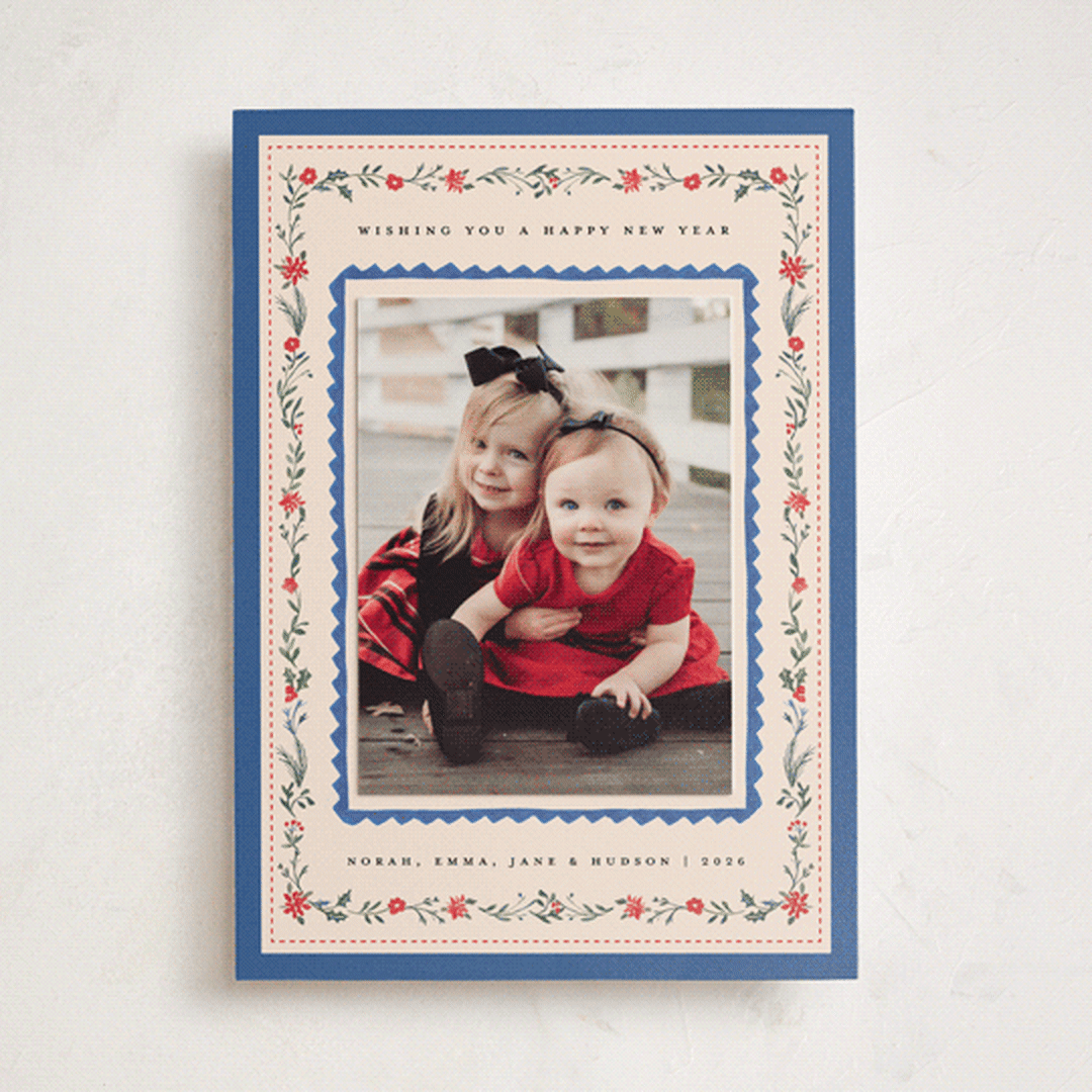 "Festive Embroidery" - Holiday Photo Mount Cards in Wintermint by Teju Reval - Front